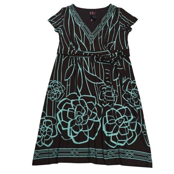 r&k originals Dresses & Skirts - R&K Originals Floral Patterned Dress V-Neckline Belted Waist Womens Size 16.